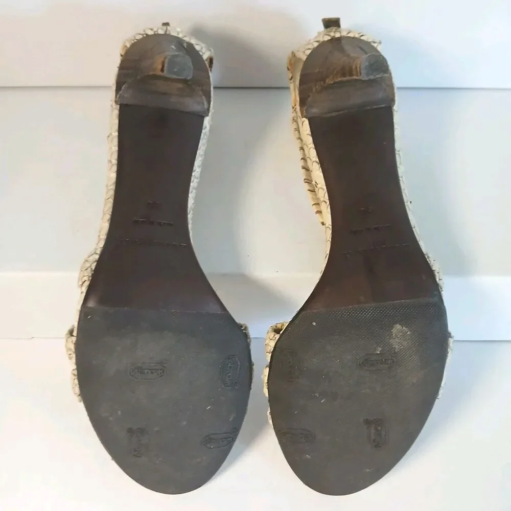 Burberry Snakeskin Embossed Leather Heels Sandals Zip Back Beige Brown US 6